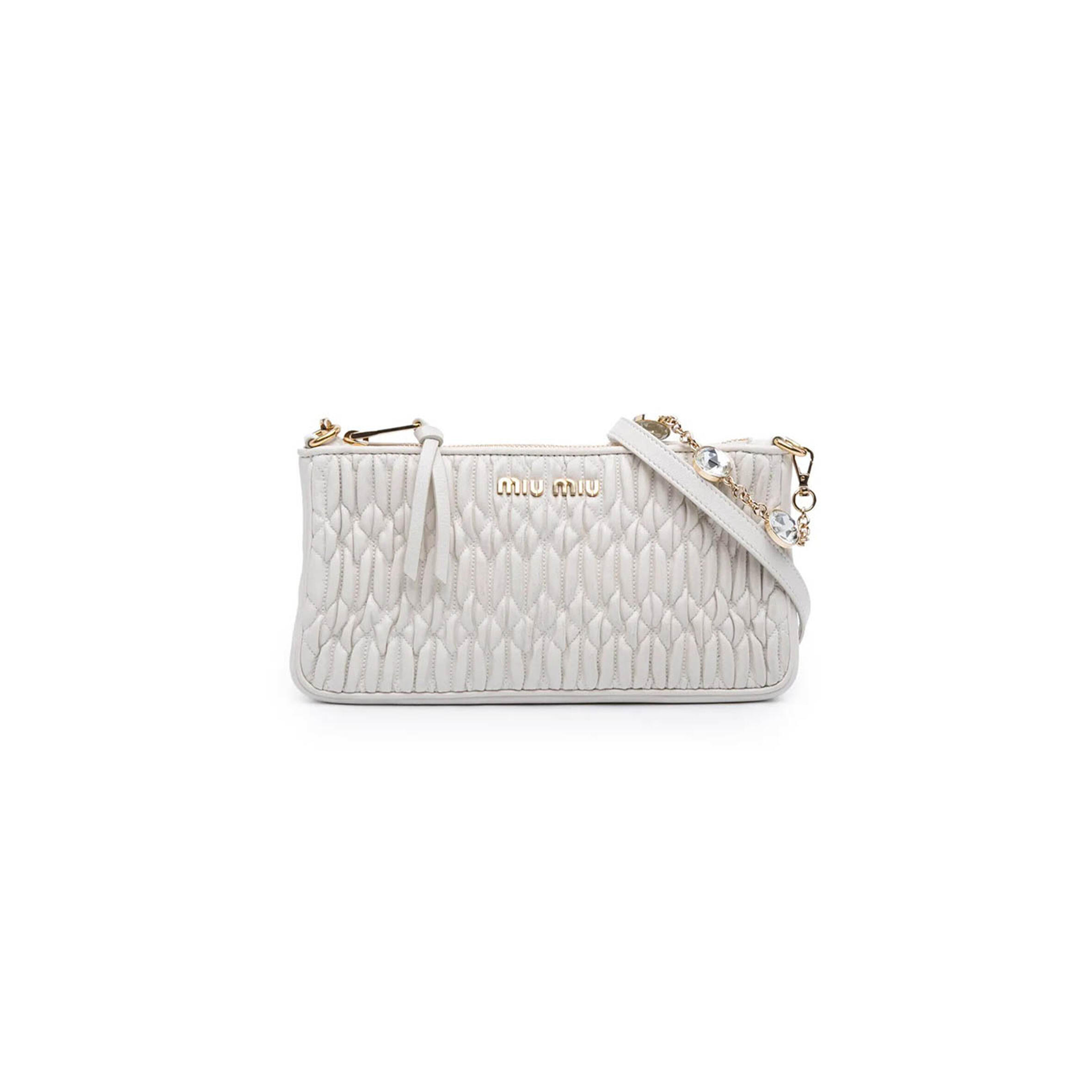MIU MIU NAPPA SOFT LEATHER CRYSTAL SHOULDER BAG 5BH215 (24*12.5*4cm)